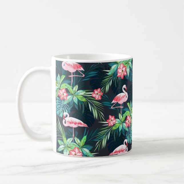 Caneca De Café Padrão tropical de verão sem costura com flamingo  (Esquerda)
