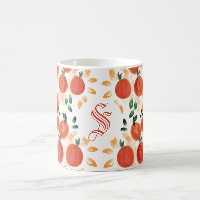 Caneca De Café Padrão Tropical Laranja e Folhas Monograma (Centro)