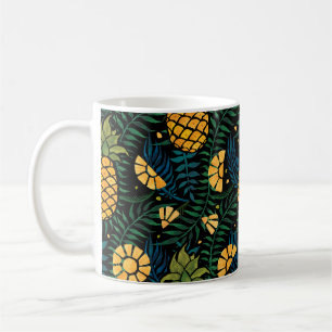 Caneca De Café Padrão tropical sem costura com ananás e palma