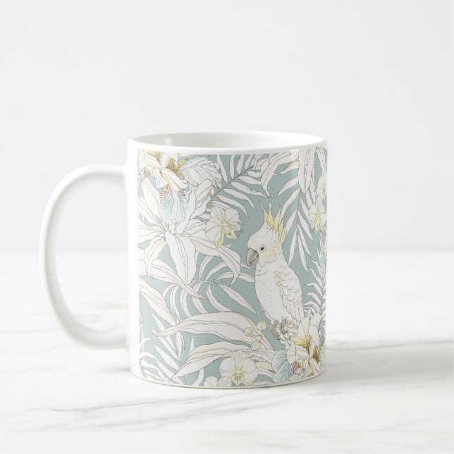 Caneca De Café Padrão tropical sem costura com flores Orquídea, F (Esquerda)