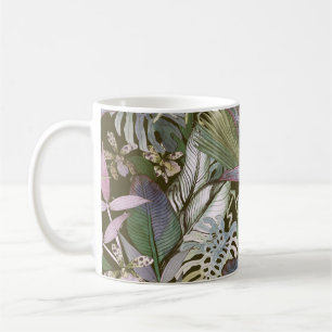 Caneca De Café Padrão tropical sem costura com flores tropicais,