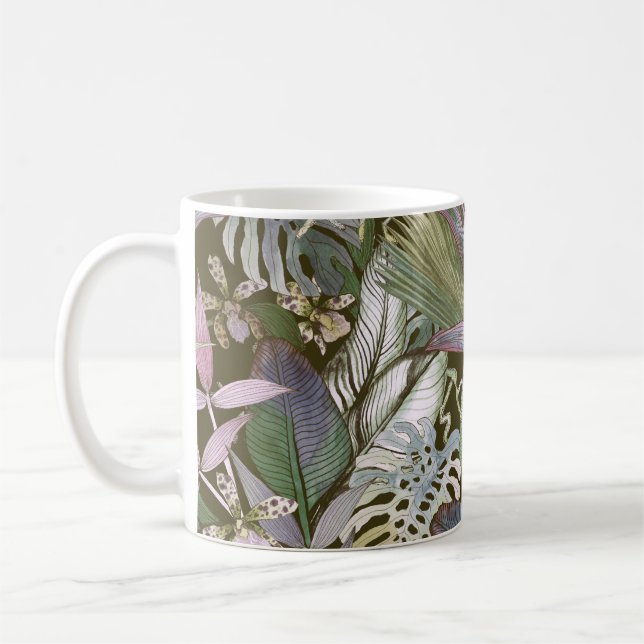 Caneca De Café Padrão tropical sem costura com flores tropicais,  (Esquerda)