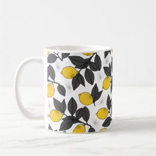 Caneca De Café Padrão tropical sem costura com limões amarelos.