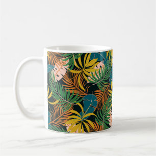 Caneca De Café Padrão tropical sem costura de Verão com amarelo