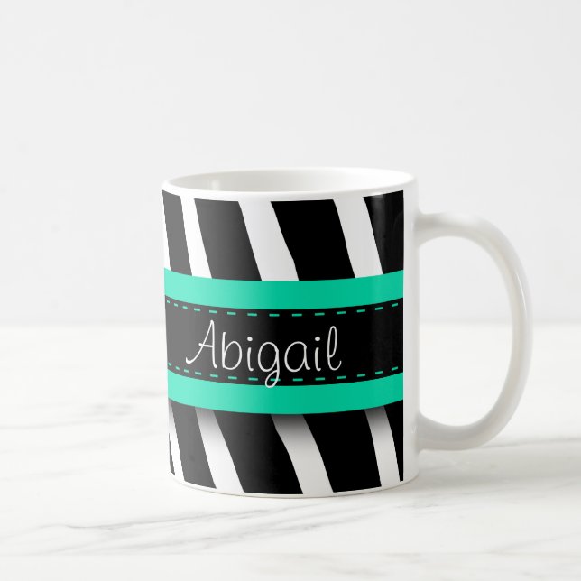 Caneca De Café Padrão Turquesa Azul Floral Gem e Zebra (Direita)