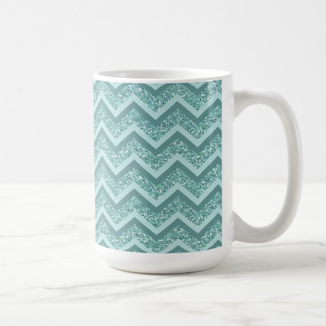 Caneca De Café Padrão Turquesa Glitter ZigZag (Direita)
