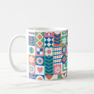 Caneca De Café padrão uniforme de abstrato floral. Escandinávia e