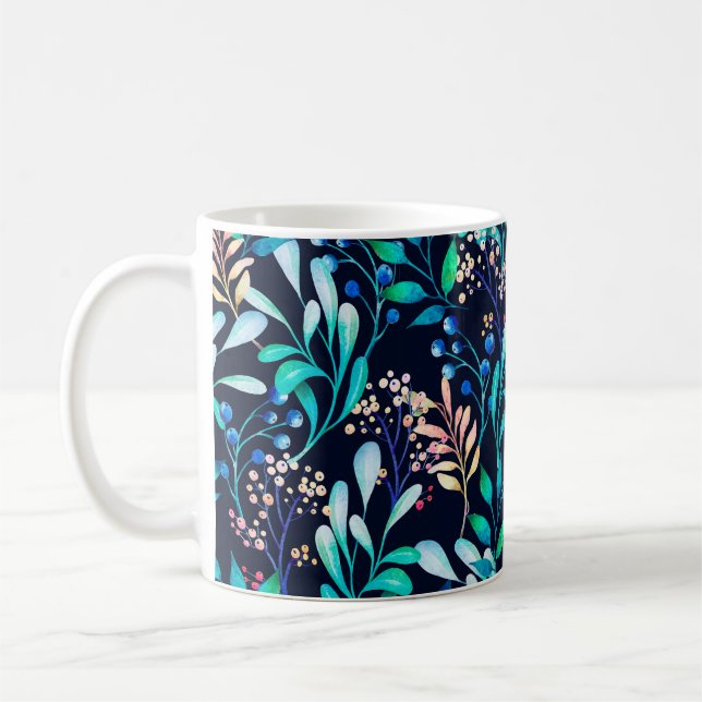 Caneca De Café Padrão uniforme de aquarela. Botânica complicada (Esquerda)