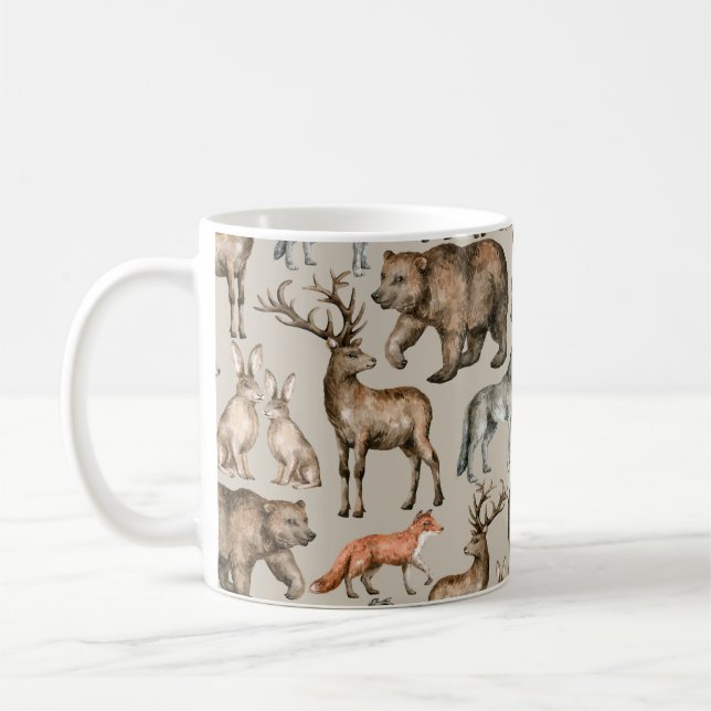 Caneca De Café Padrão uniforme de aquarela com anima florestal se (Esquerda)