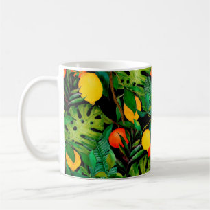 Caneca De Café Padrão uniforme de aquarela com folhas tropicais