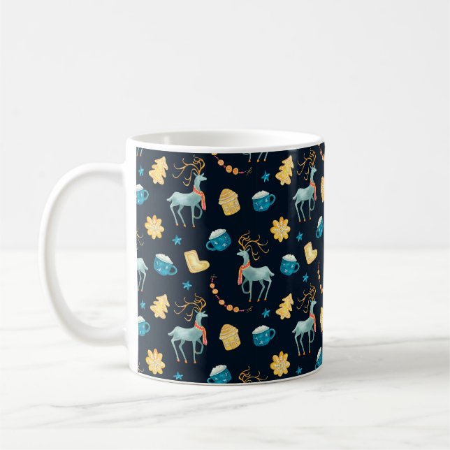 Caneca De Café Padrão uniforme de aquarela com veados de natal g (Esquerda)