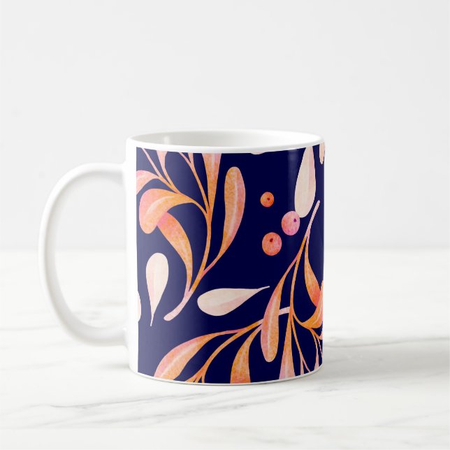 Caneca De Café Padrão uniforme de aquarela. Escuro botânico russo (Esquerda)