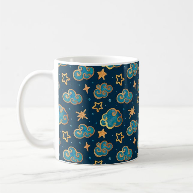Caneca De Café Padrão uniforme de aquarelas com a lua, estrelas,  (Esquerda)