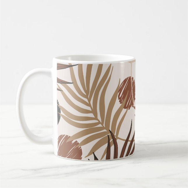 Caneca De Café padrão uniforme de arte da palma em tons de terra (Esquerda)