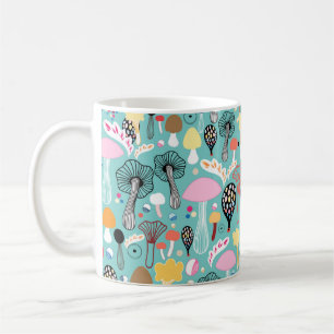 Caneca De Café padrão uniforme de cogumelos coloridos em verde