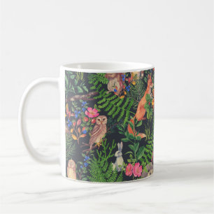 Caneca De Café Padrão uniforme desenhado à mão com floresta aq