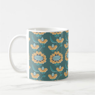 Caneca De Café padrão uniforme floral do estilo retro abstrato.