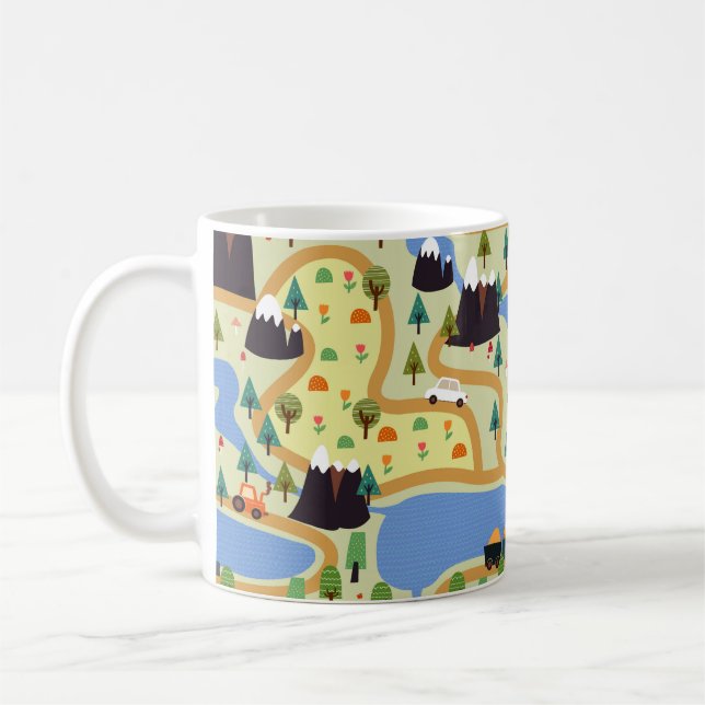 Caneca De Café Padrão uniforme infantil com montanhas, rio, f (Esquerda)