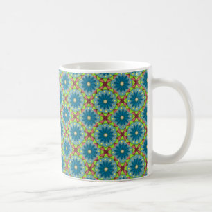 Caneca De Café Padrão Verde Azul Flor