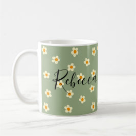 Caneca De Café Padrão Verde de Margarida Moderna Fofa Personaliza