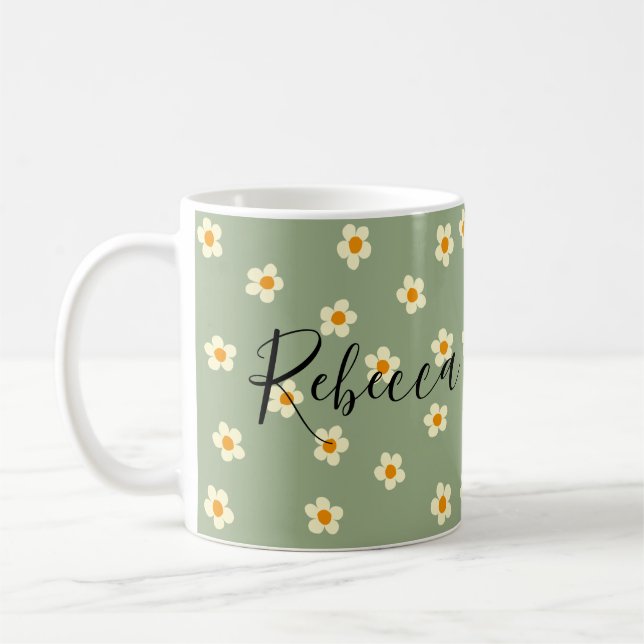 Caneca De Café Padrão Verde de Margarida Moderna Fofa Personaliza (Esquerda)