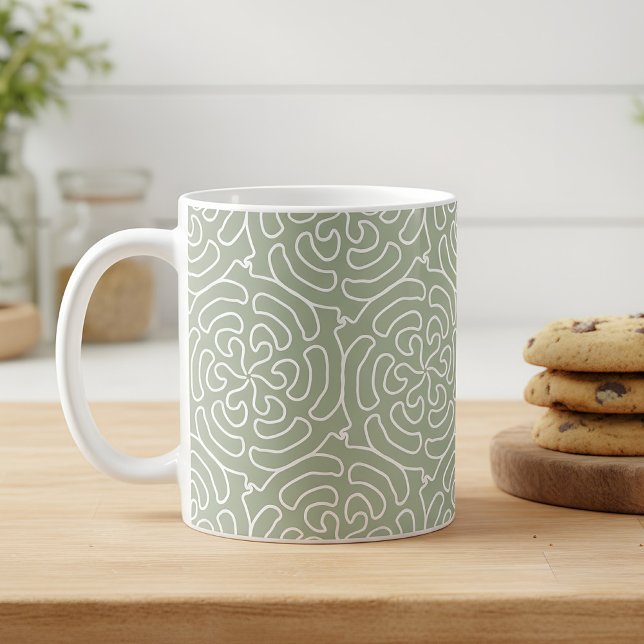 Caneca De Café Padrão verde moderno de sábio (sage green pattern mug)