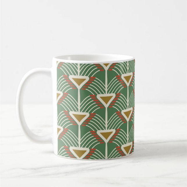 Caneca De Café padrão verde sem costura com linhas e calhas de ge (Esquerda)