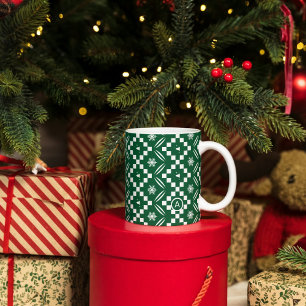 Caneca De Café Padrão Verde Sem Olhos do Suéter de Natal Elegante