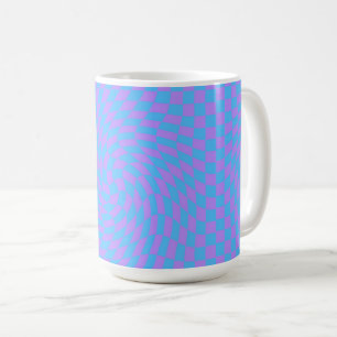 Caneca De Café Padrão Verificado com Onda Azul Pálido e Lavanda