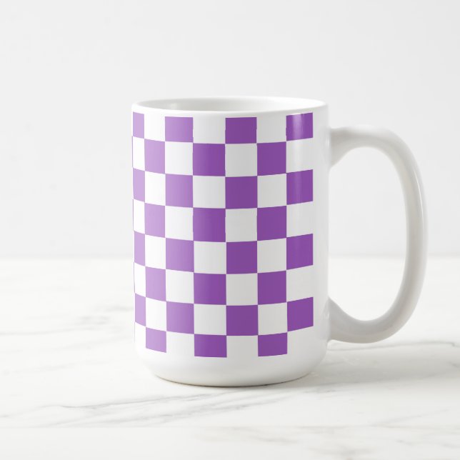 Caneca De Café Padrão Verificado com Púrpura e Branco Clássico (Direita)