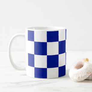 Caneca De Café Padrão Verificado Real Azul e Branco