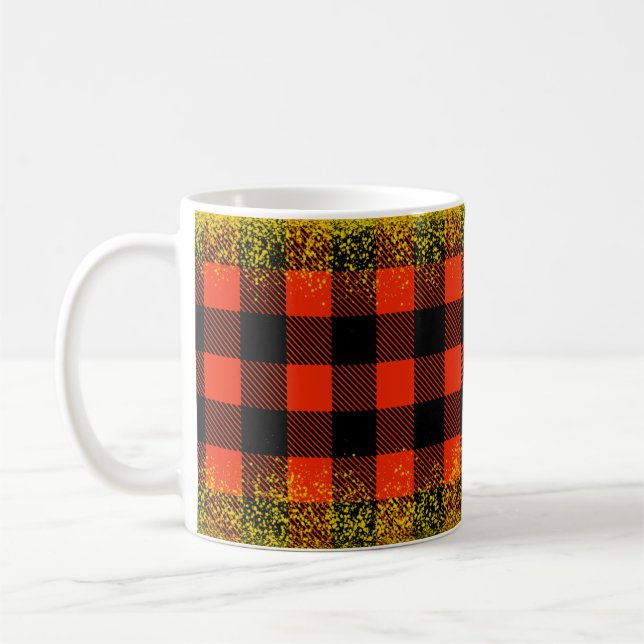 Caneca De Café Padrão Vermelho de Textura de xadrez (Esquerda)