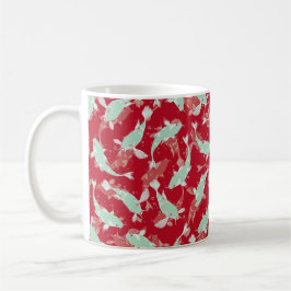 Caneca De Café Padrão Vermelho e Verde - Peixe Koi