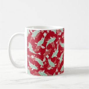 Caneca De Café Padrão Vermelho e Verde - Peixe Koi
