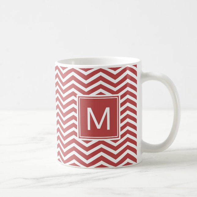 Caneca De Café Padrão Vermelho Moderno Aurora Chevron Com Monogra (Direita)