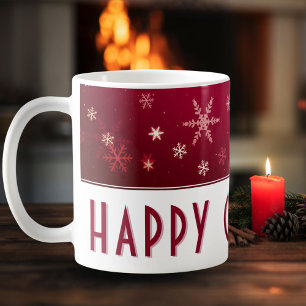 Caneca De Café Padrão Vermelho Moderno em Floco de Neve Feliz Nat