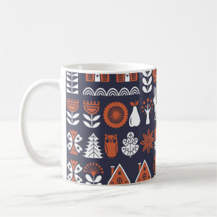 Caneca De Café Padrão Vintage da Arte Folclórica Escandinava