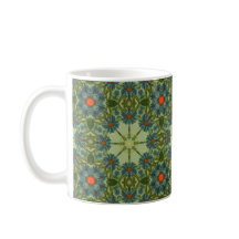 Padrão vintage em verde com flores azuis