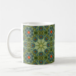 Caneca De Café Padrão vintage em verde com flores azuis