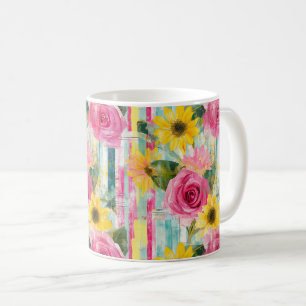 Caneca De Café Padrão Vintage Watercolor Floral Abstrato (7)