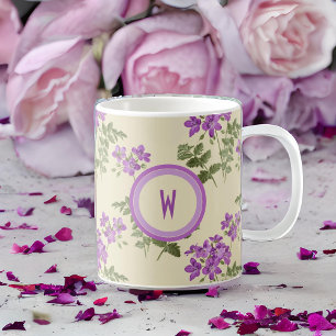 Caneca De Café Padrão Violeta Suave em Amarelo Pálido