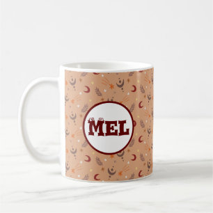 Caneca De Café Padrão Whimsical do Retro Brown Boho Personalizado