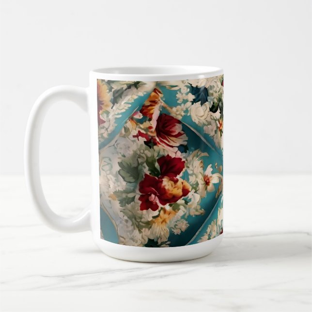 Caneca De Café Padrão Whimsical Italiano Floral Damask (Esquerda)