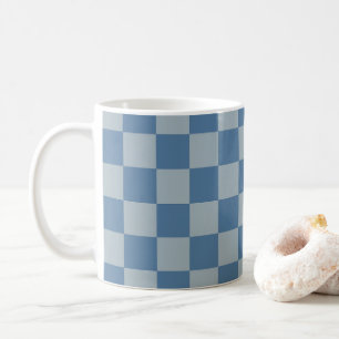 Caneca De Café Padrão Xadrez Azul