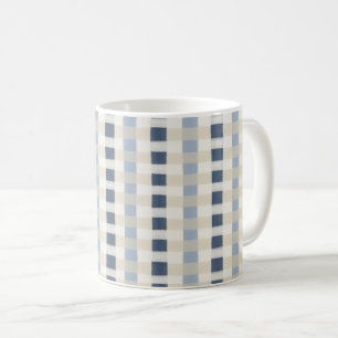 Caneca De Café Padrão Xadrez Azul Costeiro Pintado à Mão Sem Cost