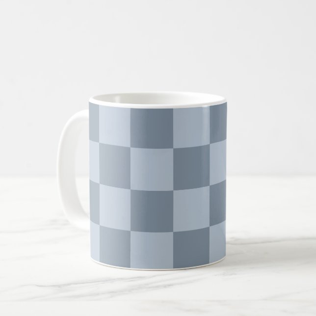 Caneca De Café Padrão Xadrez Azul Pó Minimalista (Frente Esquerda)