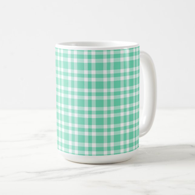 Caneca De Café Padrão Xadrez Branco Aquamarine (Frente Esquerda)