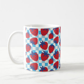 Caneca De Café Padrão Xadrez de Morango em Negrito