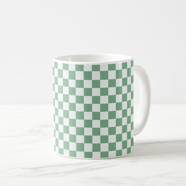 Caneca De Café padrão xadrez de névoa de eucalipto (Frente Esquerda)