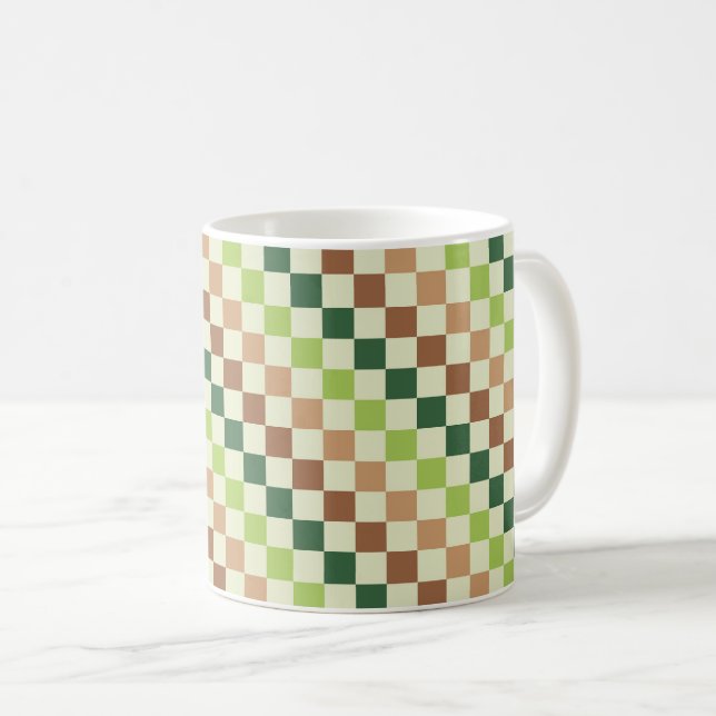 Caneca De Café Padrão xadrez diagonal arco-íris terroso (Frente Esquerda)
